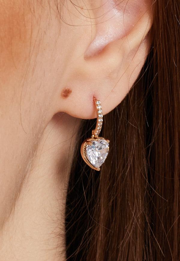 Liquorish Diamond Heart Gold Drop Dangle Earrings