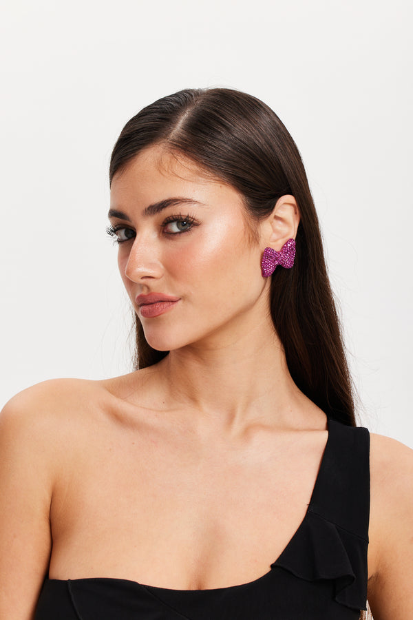 Liquorish Liquorish Diamonte Bow Stud Earrings In Pink