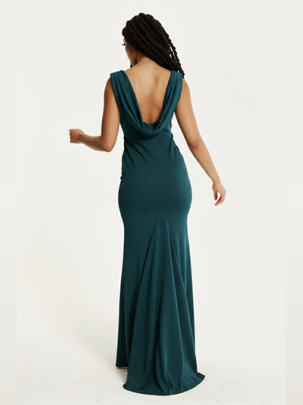 Liquorish Emerald Green Draped Back Maxi Dress