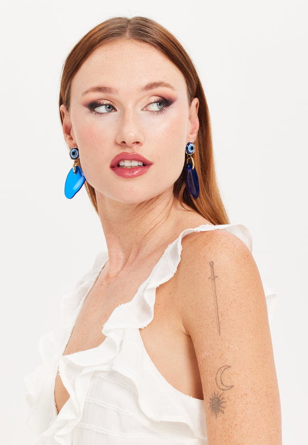Liquorish Liquorish Evil Eye Drop Style Earring With Abstract Shape Detail