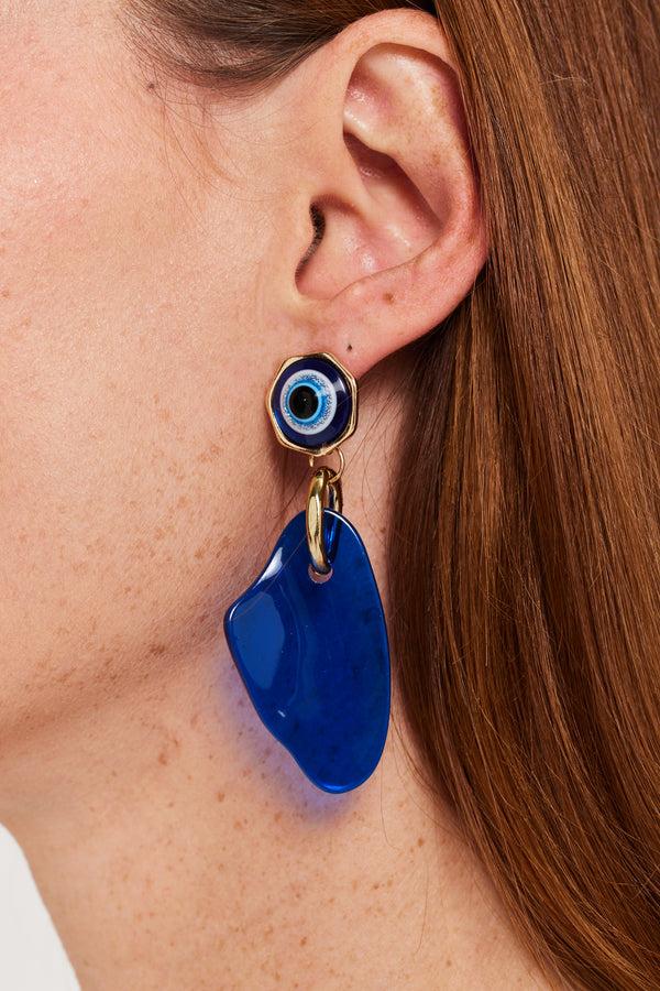 Liquorish Liquorish Evil Eye Drop Style Earring With Abstract Shape Detail