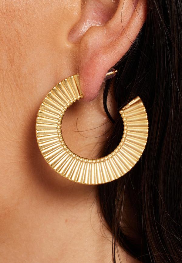 Liquorish Flat Frill Hoop Gold Earrings