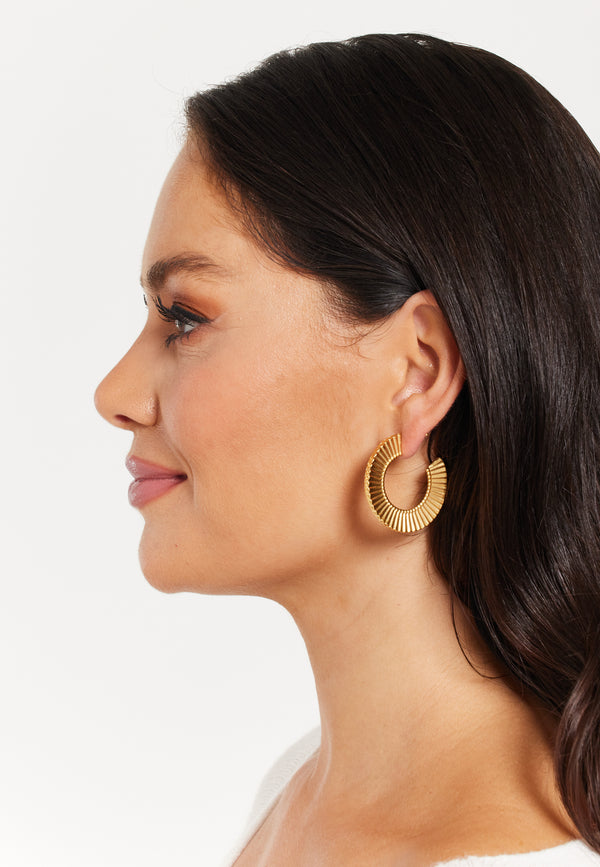 Liquorish Flat Frill Hoop Gold Earrings