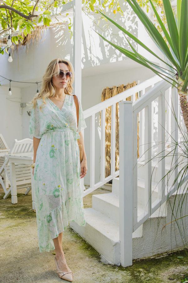 Liquorish Floral Embroidered Wrap Front Maxi Dress