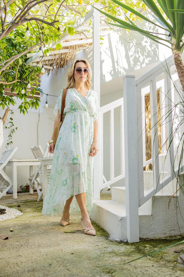 Liquorish Floral Embroidered Wrap Front Maxi Dress