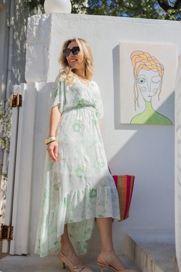 Liquorish Floral Embroidered Wrap Front Maxi Dress