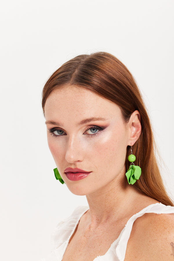 Liquorish Liquorish Flower Petal Drop Style Earrings In Green