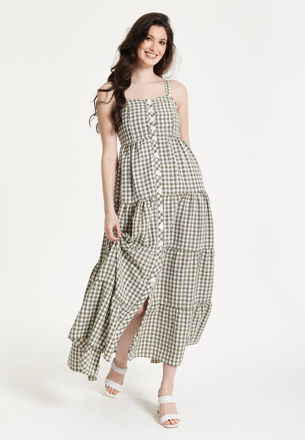 Liquorish Gingham Tiered Maxi Chekered Dress