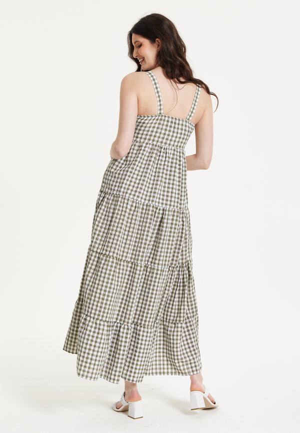 Liquorish Gingham Tiered Maxi Chekered Dress