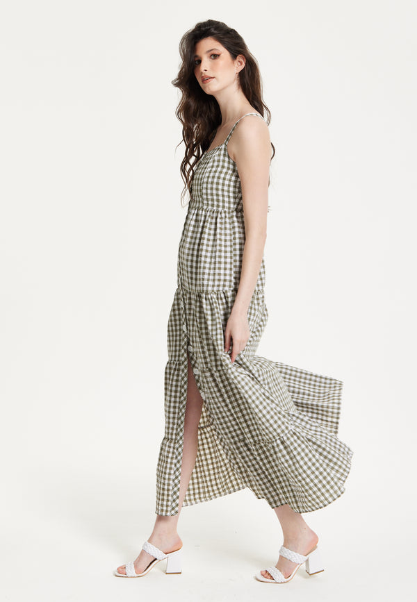 Liquorish Gingham Tiered Maxi Chekered Dress
