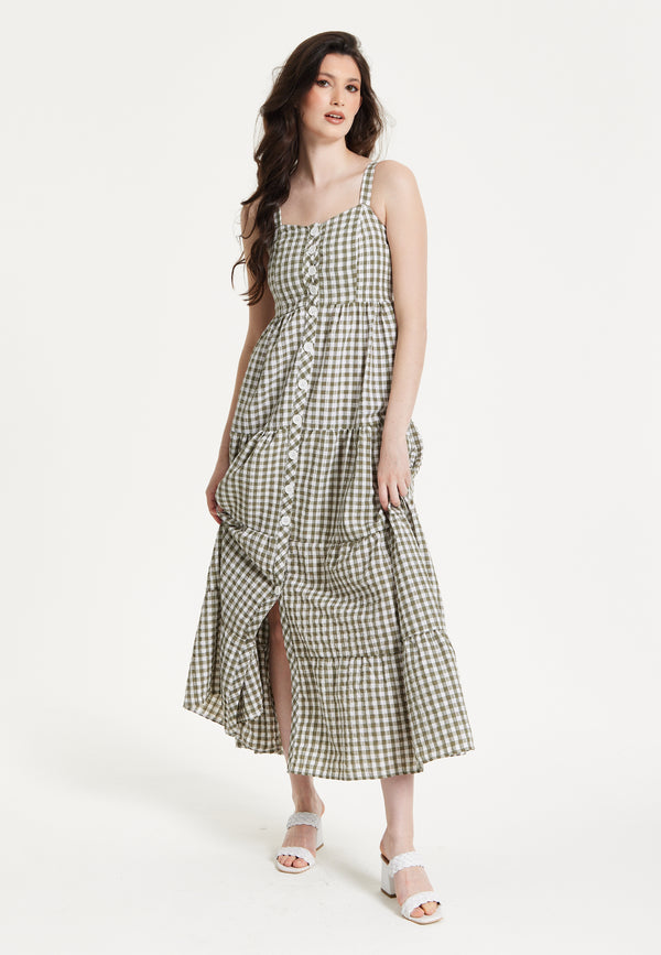 Liquorish Gingham Tiered Maxi Chekered Dress