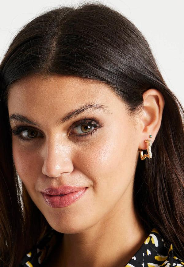 Liquorish Liquorish Gold & Diamanté Star Hoop Earrings With Neon Yellow Details