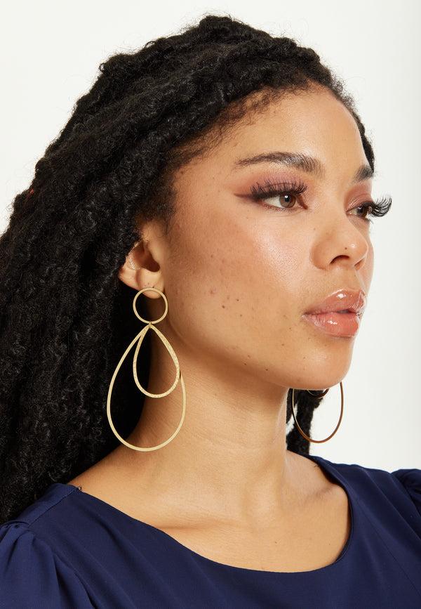 Liquorish Gold Double Teardrop Statement Earrings