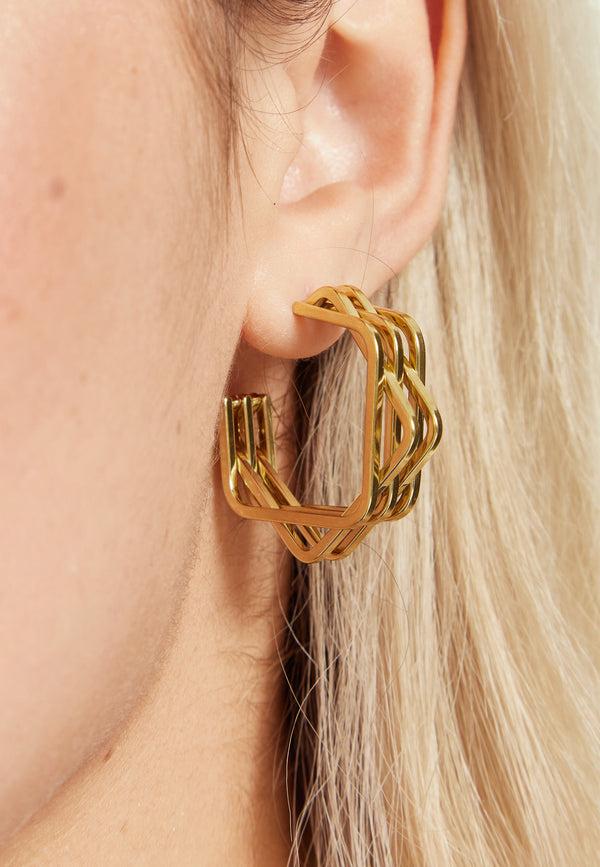 Liquorish Gold Geometric Layered Hoop Earrings