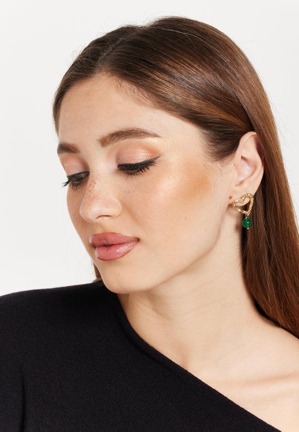 Liquorish Gold Heart And Green Beans Earring