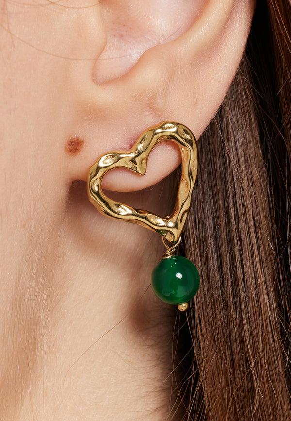 Liquorish Gold Heart And Green Beans Earring