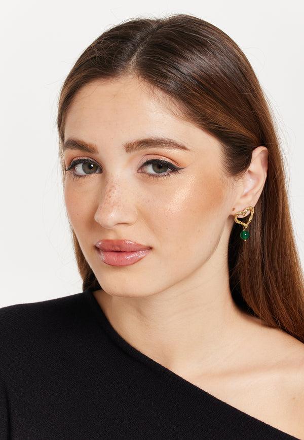 Liquorish Gold Heart and Green Beans Earring