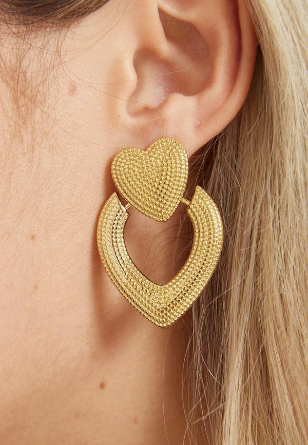 Liquorish Gold Heart Statement Drop Earrings