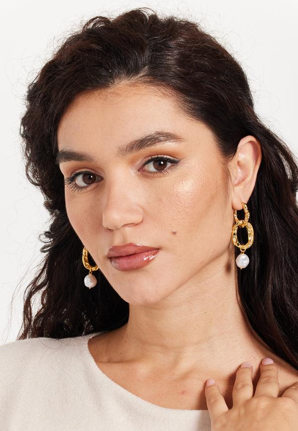 Liquorish Gold Pearl Drop Earrings