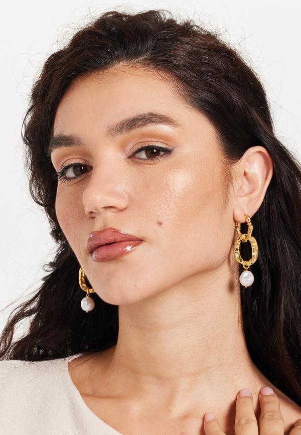 Liquorish Gold Pearl Drop Earrings