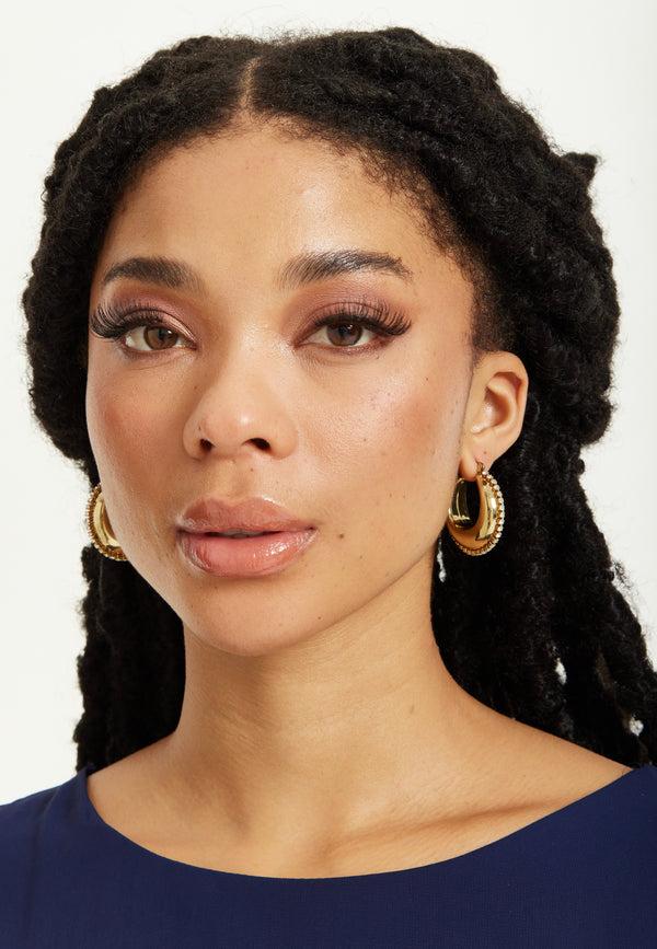 Liquorish Gold Rhinestone Hoop Earrings