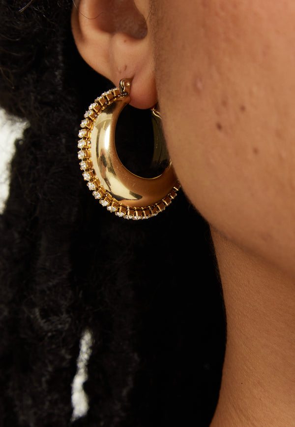 Liquorish Gold Rhinestone Hoop Earrings