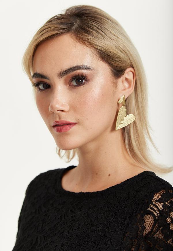 Liquorish Gold Statement Heart Drop Earrings