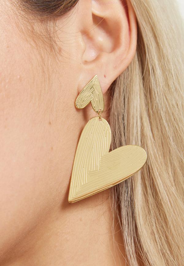 Liquorish Gold Statement Heart Drop Earrings