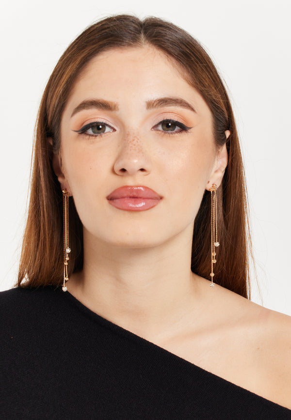 Liquorish Gold Tassel Earrings With Rhinestone