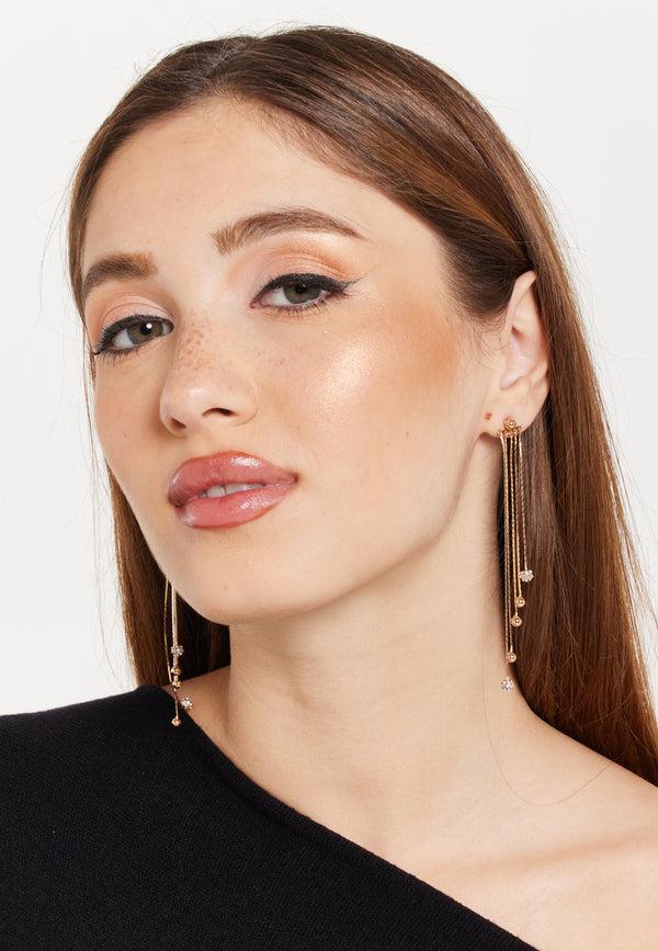 Liquorish Gold Tassel Earrings With Rhinestone