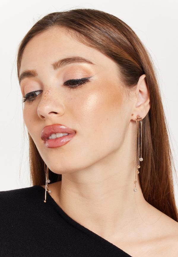 Liquorish Gold Tassel Earrings With Rhinestone
