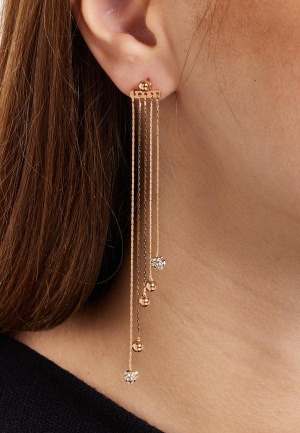 Liquorish Gold Tassel Earrings with Rhinestone