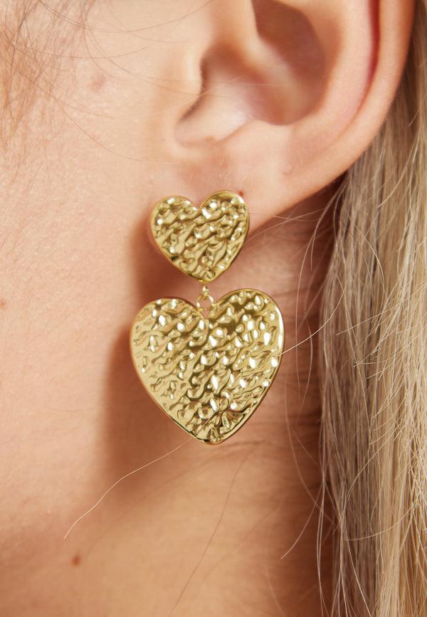 Liquorish Gold Textured Double Heart Earrings
