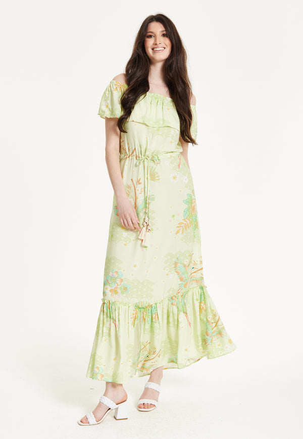Liquorish Green Floral Off Shoulder Maxi Dress