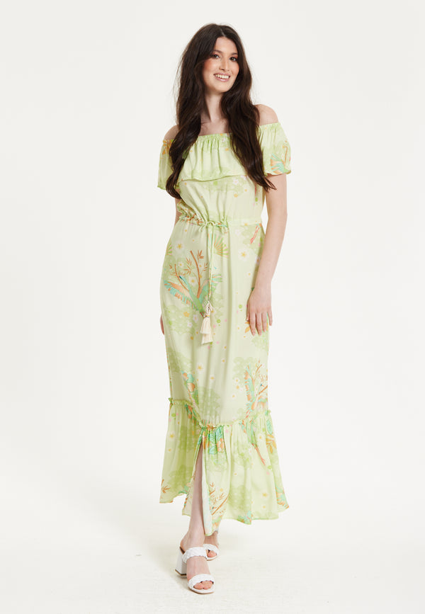 Liquorish Green Floral Off Shoulder Maxi Dress