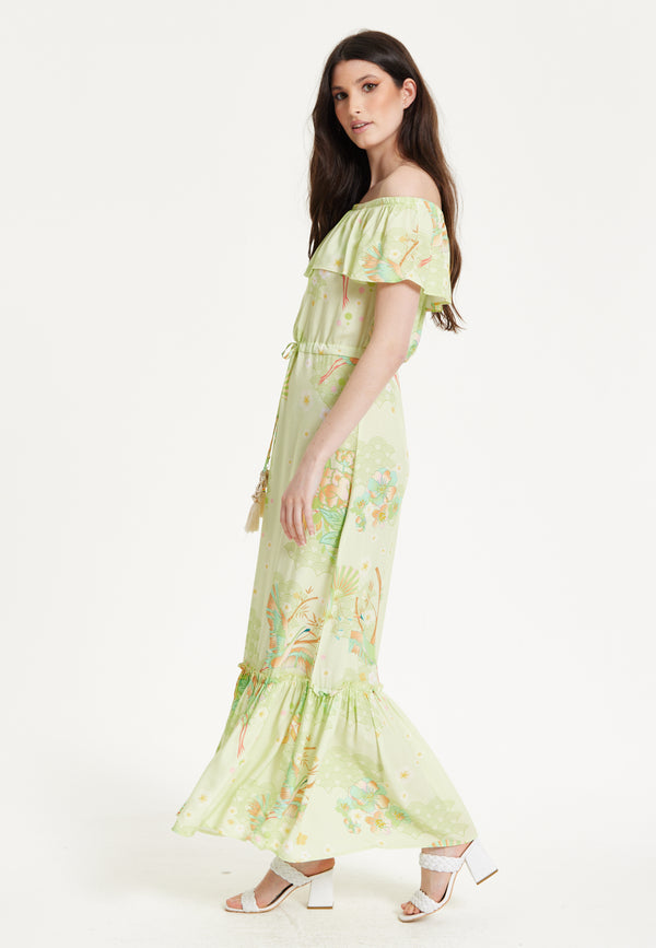 Liquorish Green Floral Off Shoulder Maxi Dress