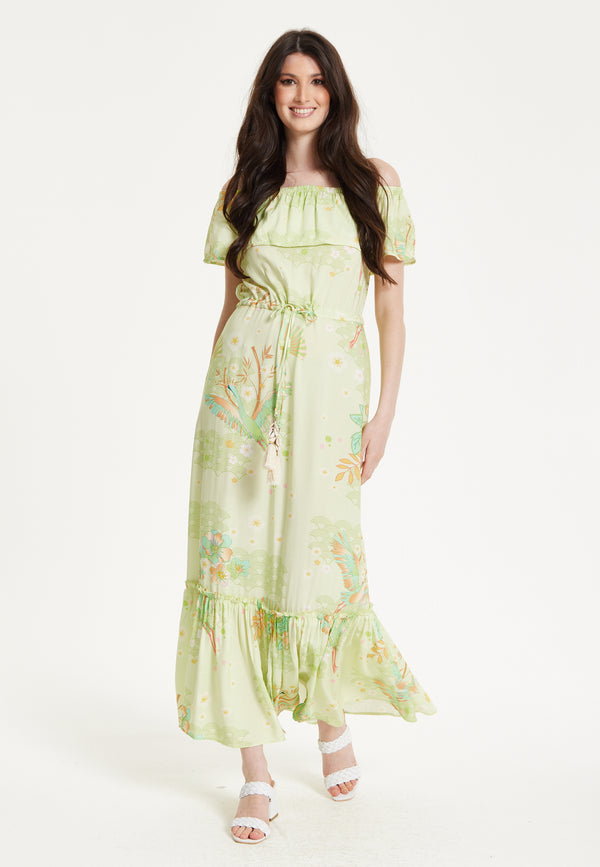 Liquorish Green Floral Off Shoulder Maxi Dress