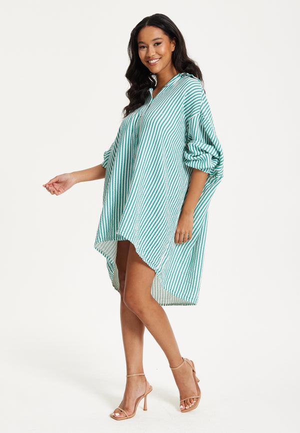 Liquorish Green Striped Oversized Shirt Dress