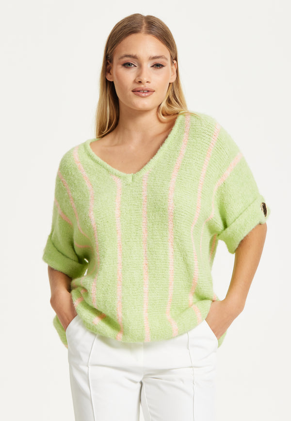 Liquorish Green Striped Summer Knit Top