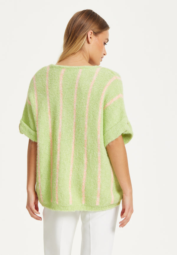 Liquorish Green Striped Summer Knit Top