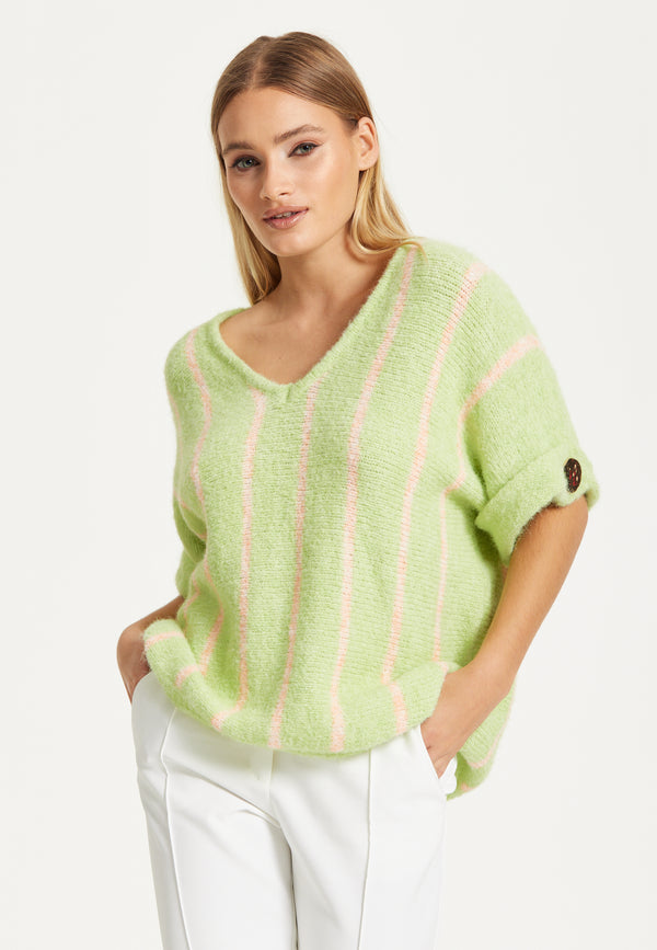 Liquorish Green Striped Summer Knit Top