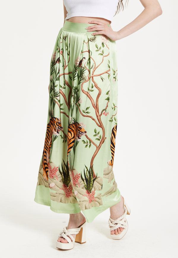 Liquorish Green Tiger Print Wide Leg Trousers