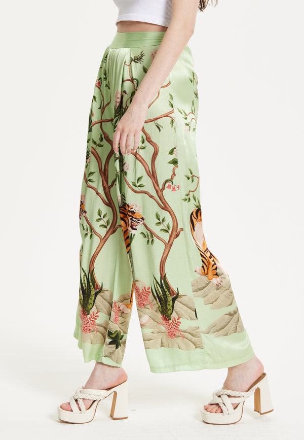Liquorish Green Tiger Print Wide Leg Trousers