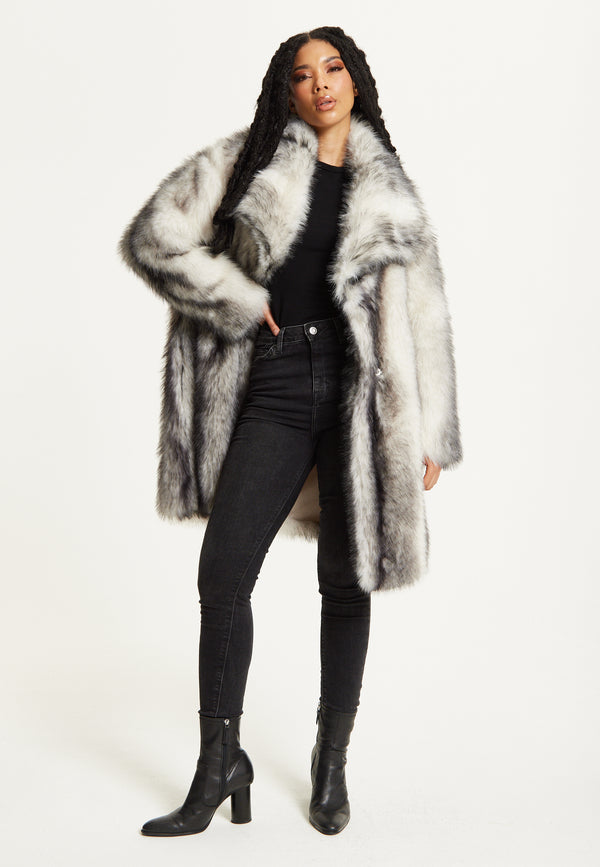 Liquorish Grey Ombre Faux Fur Midi Coat