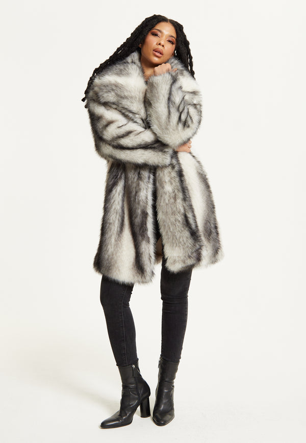 Liquorish Grey Ombre Faux Fur Midi Coat