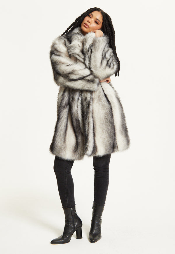 Liquorish Grey Ombre Faux Fur Midi Coat