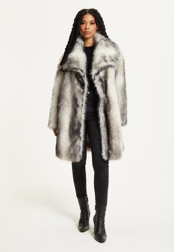 Liquorish Grey Ombre Faux Fur Midi Coat