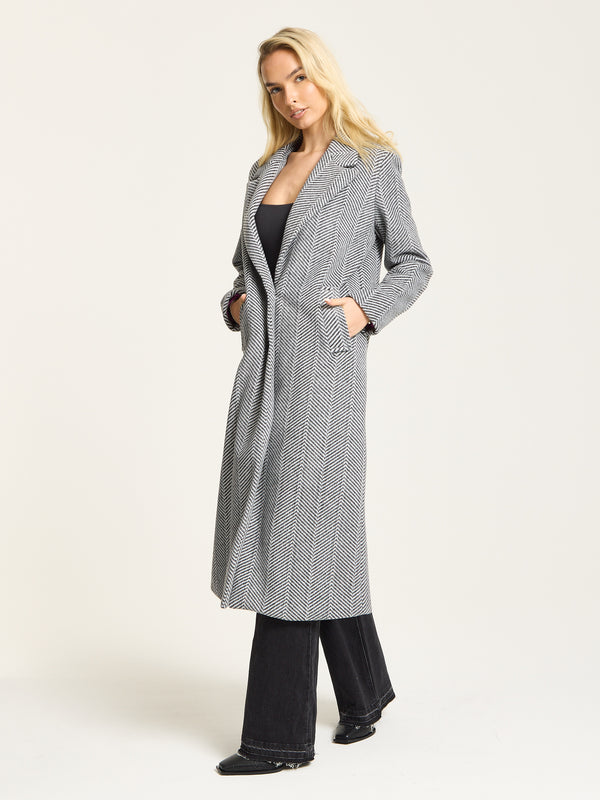 Liquorish Herringbone Longline Tailored Coat