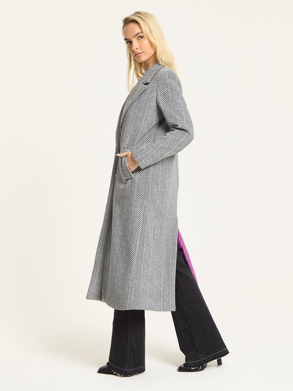 Liquorish Herringbone Longline Tailored Coat