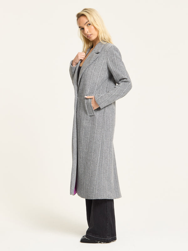 Liquorish Herringbone Longline Tailored Coat